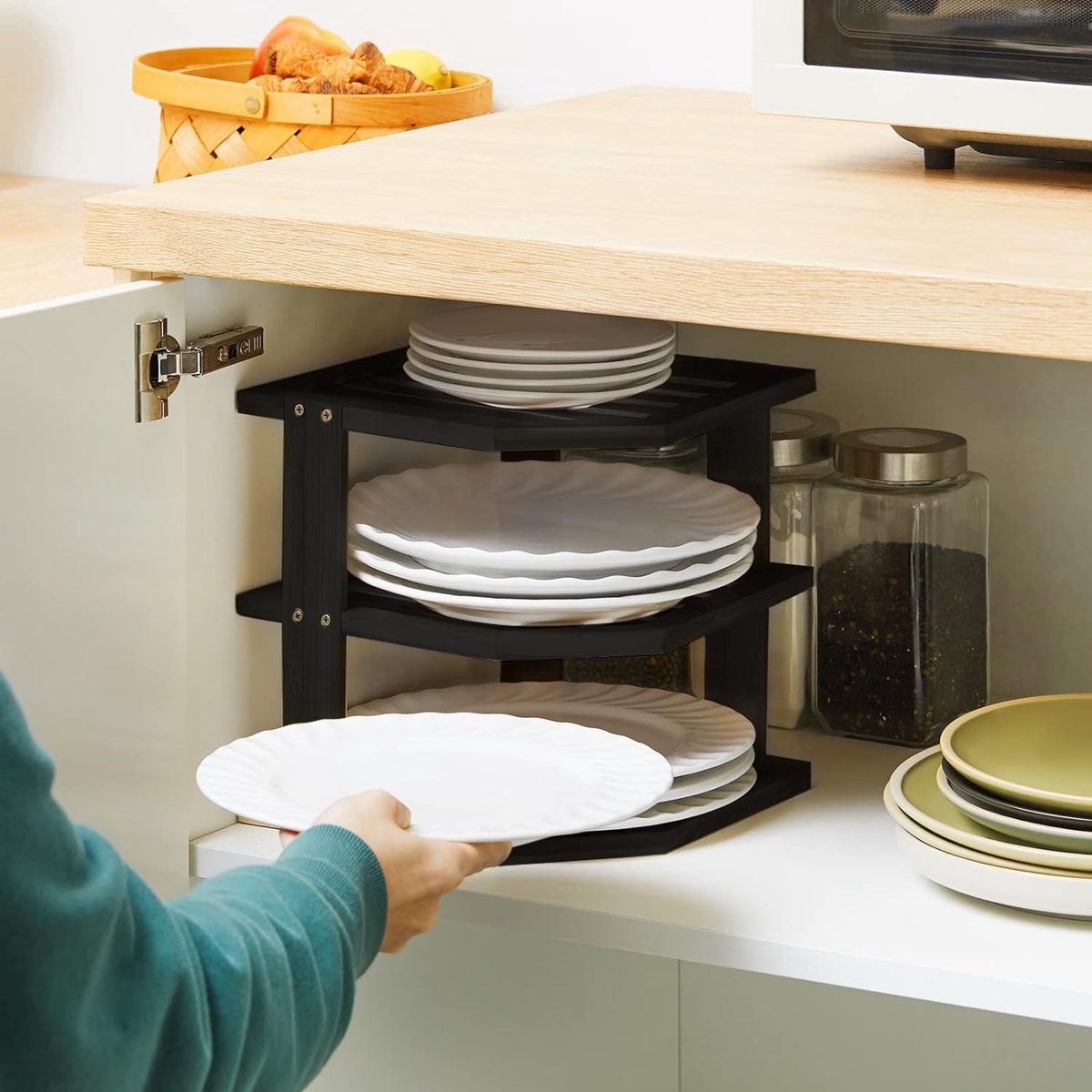 JINZUNBAO Étagère de rangement réglable pour vaisselle, bol d'assiette,  placard amovible, noir (40,6 x 12,9 x 3,1 cm) : : Cuisine et Maison