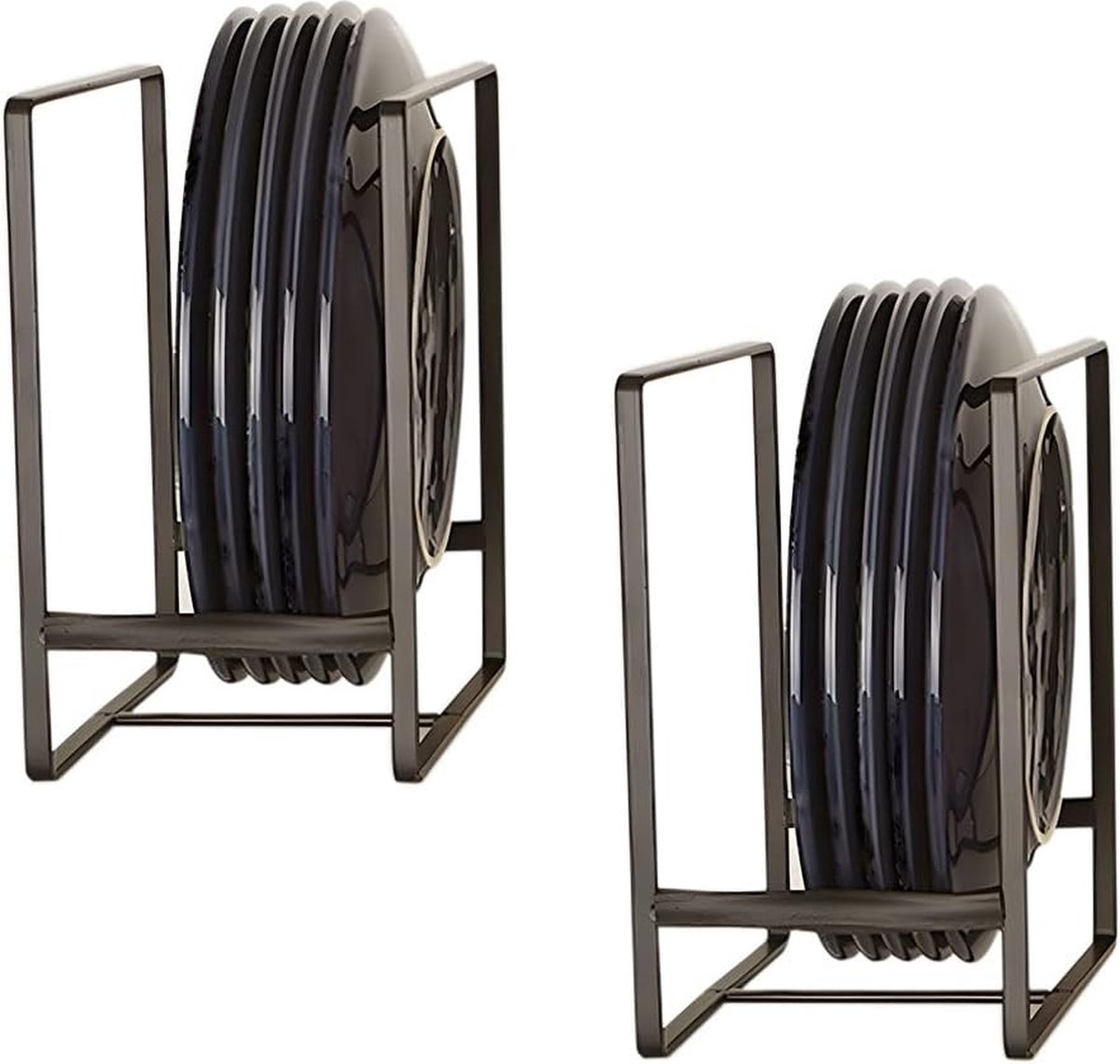 Goedkoopste Set van 2 bordenstandaards, 18,5 x 11,5 x 19,9 cm, afdruiprek servies met gemakkelijk te dragen handgrepen, bordenorganizer, kast, metalen plaathouder voor borden, snijplanken, potdeksel, zwart (L