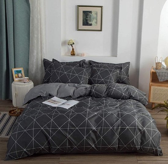 Parure de lit enfant 135 x 200 cm gris foncé parure de lit géométrique  douce... | bol.com