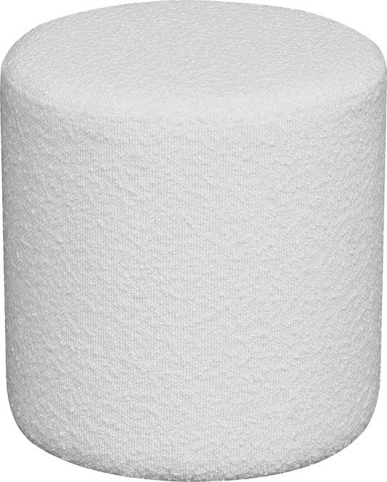 House Nordic - Pouf - Boucle/ Teddy stof - Wit - Rond 34x36cm
