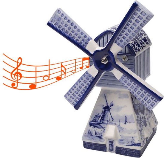 Muziekdoosje - 25 cm hoog - Molen - Delfts blauw - muziekdoosje volwassenen - Hollandse cadeautjes
