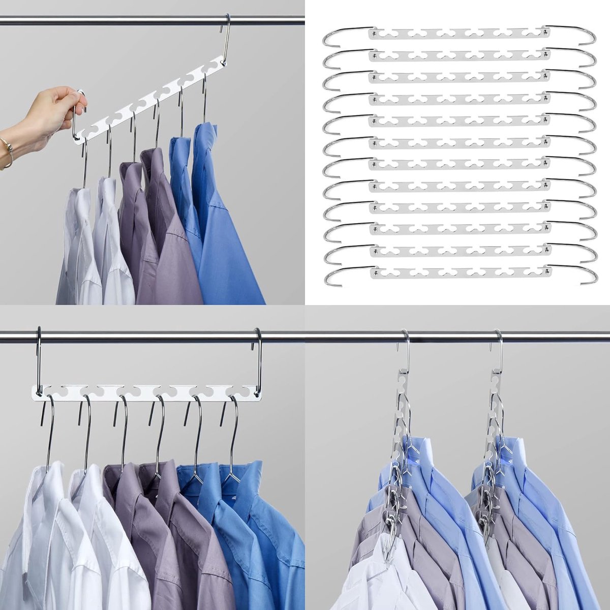 Metalen ruimtebesparende kleerhangerhouder meerdere kleerhangers – magische kleerhanger kledingkastorganizer vernieuwd haakontwerp – verchroomd/zilver, 26 cm lang
