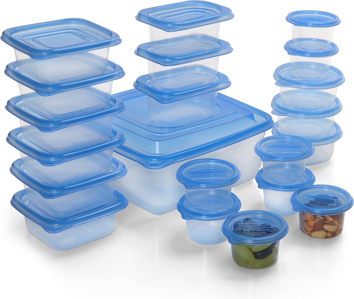 Freshly Contained Plastic Voedsel Containers (21 Stuks) - BPA-vrije Herbruikbare Opslag Dozen Set met Deksels - Luchtdichte Containers voor Keuken, Kelder, Mealprep en Lunches - Magnetron/Diepvries