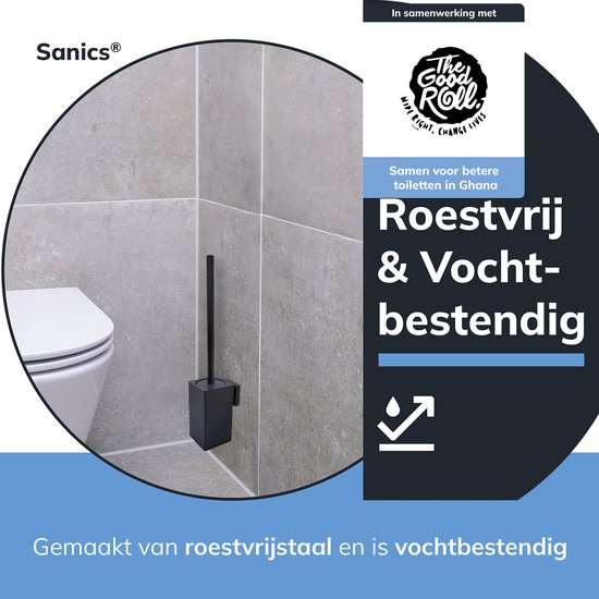 Sanics® Seal WC borstel met Houder Zwart - Toiletborstel - Toiletborstelhouder - WC borstelhouder - Hangend - RVS