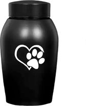 Honden Urn | inhoud 500 ml | kleur zwart | opdruk: poot in hart