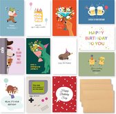Partizzle 36x Set de cartes d'anniversaire - Avec Enveloppes Kraft - Envoyer une carte d'anniversaire - Enfants et Adultes - Durable - 15x10 cm / Chapitres joyeux