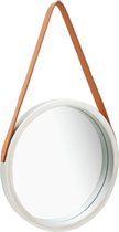 The Living Store Spiegel Retro Stijl - Hangend - Groot rond - Kunstleer - Paulowniahout - Zilver en Bruin - 40 cm