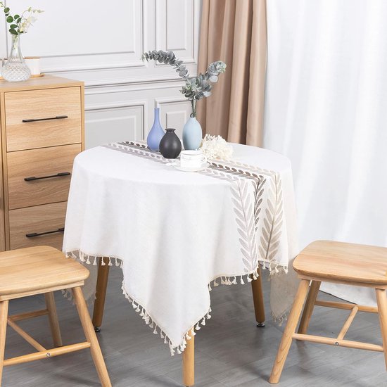 Nappe carrée en coton et lin, lavable, élégante, linge de table, 140x140  cm, pour la