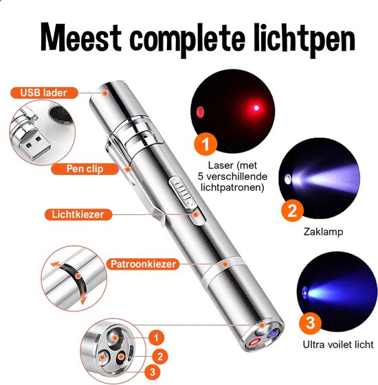 3 en 1 STYLO RECHARGEABLE AVEC POINTEUR LASER USB ~ Lampe de poche