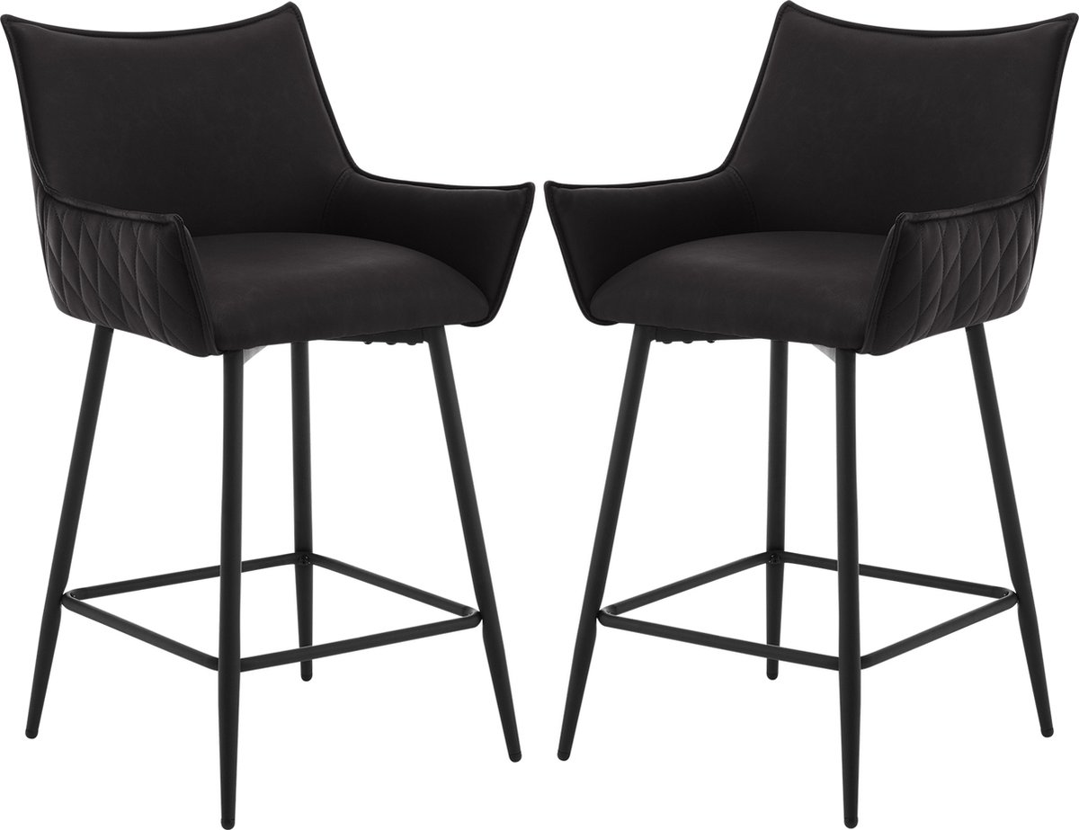 BukkitBow Luxe Lederen Barkrukken - Met Armleuningen - Set van 2 Stuks (62CM Hoog) - Antraciet