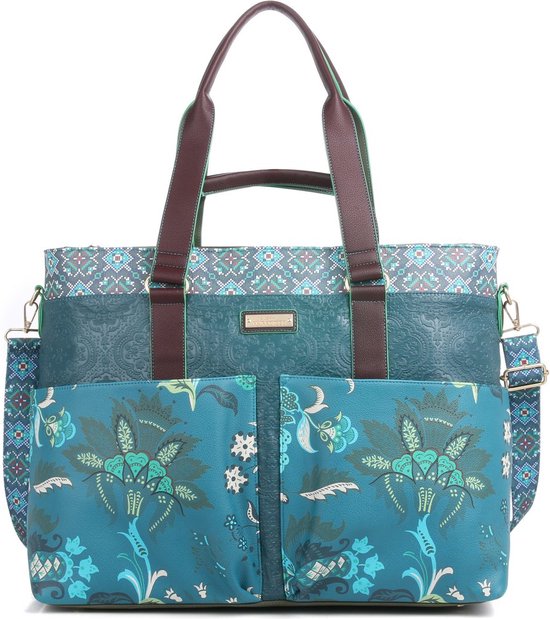 UITVERKOOP! A Spark of Happiness | Shopper L Petrol gebloemd | Groen, blauw, petrol, bloemen print | Schoudertas | Weekendtas | Laptop tas| Dames, vrouwen | BO2203