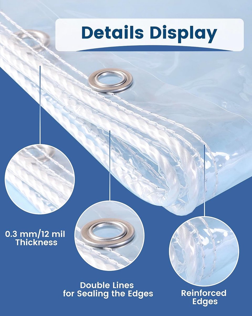 Bâche 1 x 2 m, bâche transparente, avec anneaux perforés, 350 g/m²,  matériau PVC