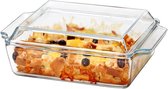Glazen braadpan met deksel, 1,5 liter rechthoekige lasagneschalen 21 x 17,8 x 6 cm, ovenbestendig, magnetronbestendig