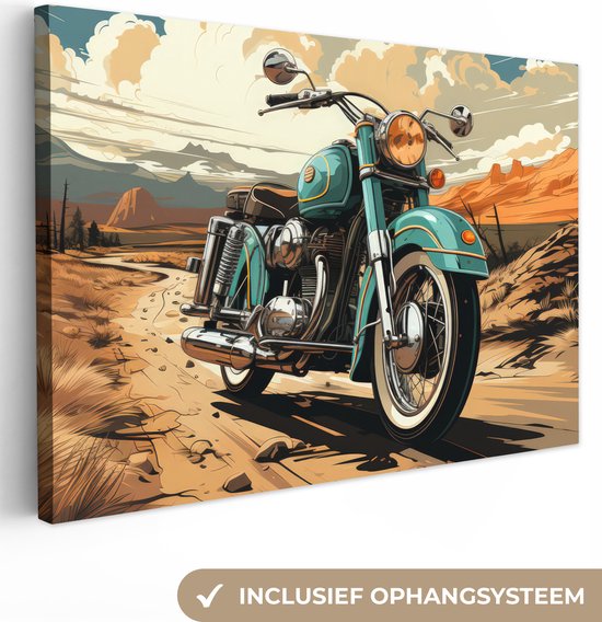 canvas-schilderij-retro-motor-bergen-vintage-wolken-weg