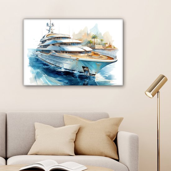 Peinture sur toile 180x120 cm - Décoration murale Bateau - Bateau de croisière - Water - Village - Maritime - Décoration murale murale salon - Décoration chambre - Accessoires de chambre - Peintures