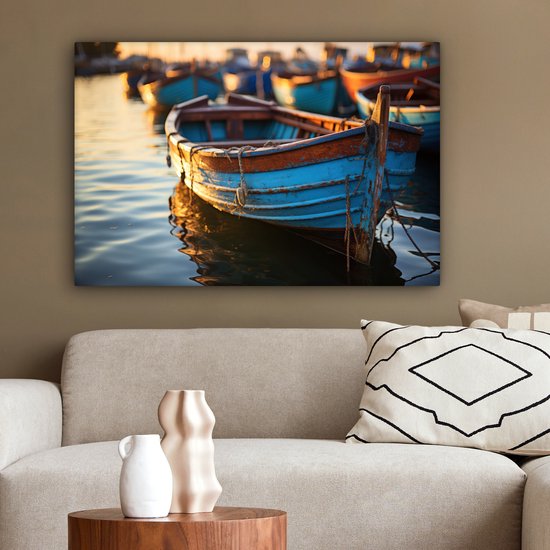 Tableau sur toile 180x120 cm - Décoration murale Bateau - Water - Port - Bois - Maritime - Décoration murale salon - Décoration chambre - Accessoires de chambre - Peintures sur toile