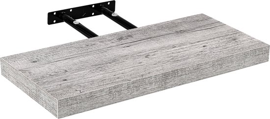 Muurplank - Wandplank zwevend - Wandplank - Draagvermogen 10 kg - MDF - Staal - Witte houttinten - 60 x 23,5 x 3,8 cm