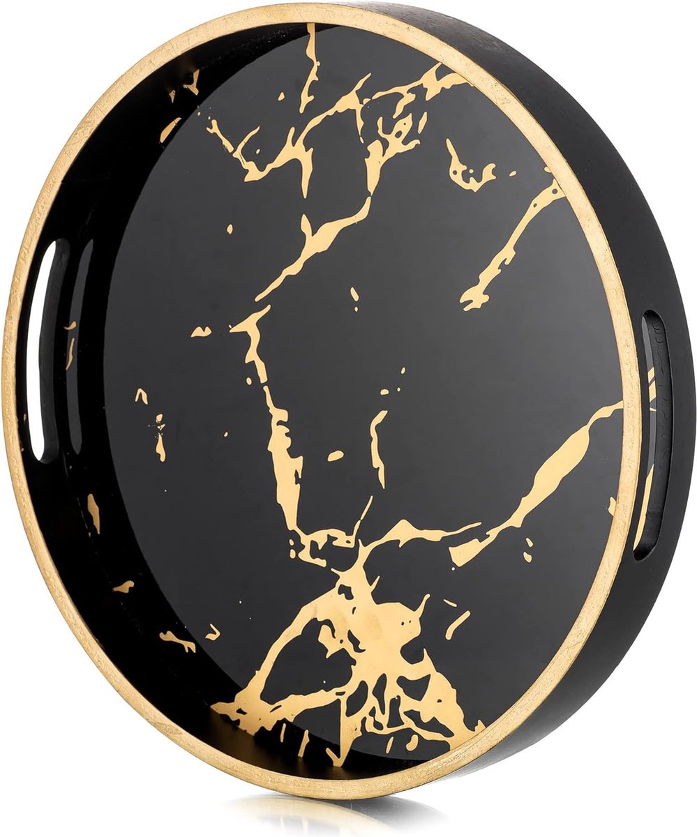 Houten Dienblad Decoratief Dienblad Dienblad Zwart Rond Dienblad Van houten-dienblad-decoratief-dienblad-dienblad-zwart-rond-dienblad-van