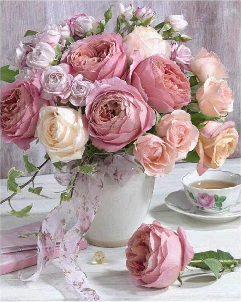 Diamond Painting, 5D Diamond Painting Kits Kinderen Volwassenen Rose Flowers Diamond Painting Arts Craft DIY Set met accessoires voor thuismuur en entreedecoratie (30 x 40 cm)