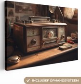 Tableau toile 120x80 cm - Décoration murale Vintage - Radio - Ancien - Bureau - Lampe - Décoration murale murale salon - Décoration chambre - Accessoires de chambre - Peintures