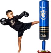 Guerilla Sports – Staande Bokszak "KIDS BLUE" - Kickbokszak met stevige voet in hoogwaardige kwaliteit – Exclusief bokshandschoenen – Kids – Boksbal kind