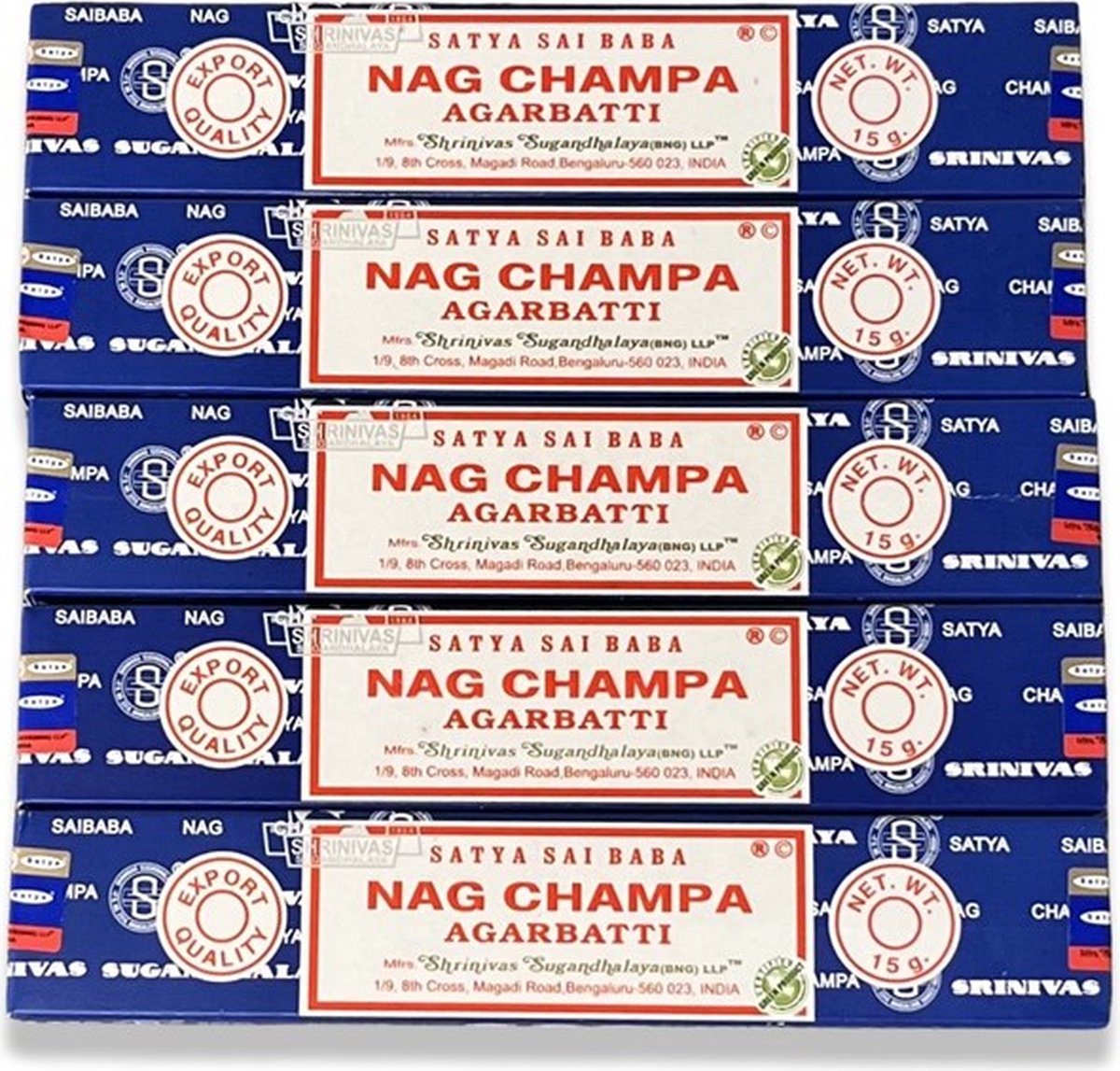 Satya nag champa wierook - wierook stokjes - 5 pakjes van 15 gram Blauw