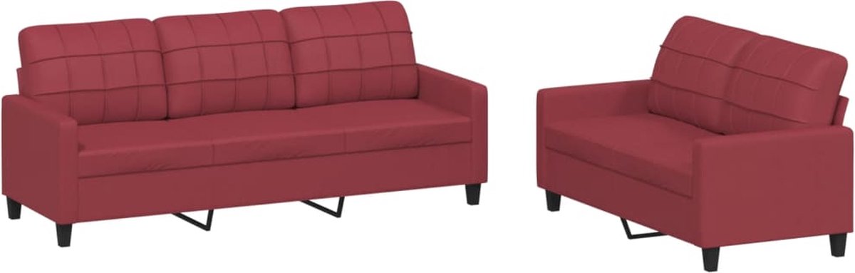 vidaXL - 2-delige - Loungeset - met - kussens - kunstleer - wijnrood