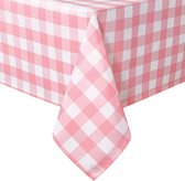 Geruit vierkant tafelkleed van polyester, vuilafstotend, waterafstotend en kreukvrij, wasbaar tafelkleed voor eetkamer, feest, tuin, 140 x 200 cm, perzik, roze en wit