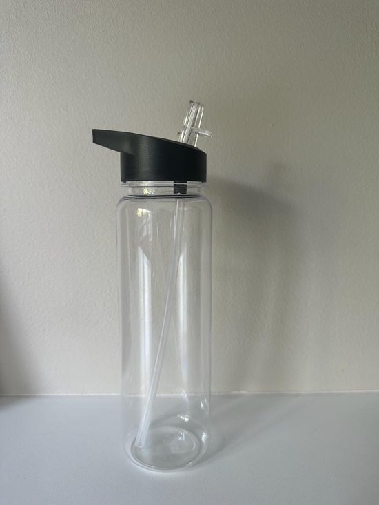 Waterfles met rietje 700ML Zwart bol