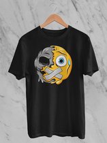Feel Free - Halloween T-Shirt - Smiley: doodsbang getapet gezicht - Maat XL - Kleur Zwart