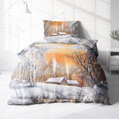 flanellen beddengoed, 135 x 200 cm, 2-delig, knuffelig beddengoed met sneeuwlandschap, beddengoed van 100% katoen, ideaal voor de winter