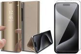 Hoesje geschikt voor iPhone 15 Pro Max - Screen Protector GlassGuard - Book Case Spiegel Goud & Screenprotector