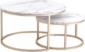 Bijzettafel - koffietafel - Koffietafels - Bijzettafels - Bijzet tafel rond - Tafeltje - Set van 2 - Wit