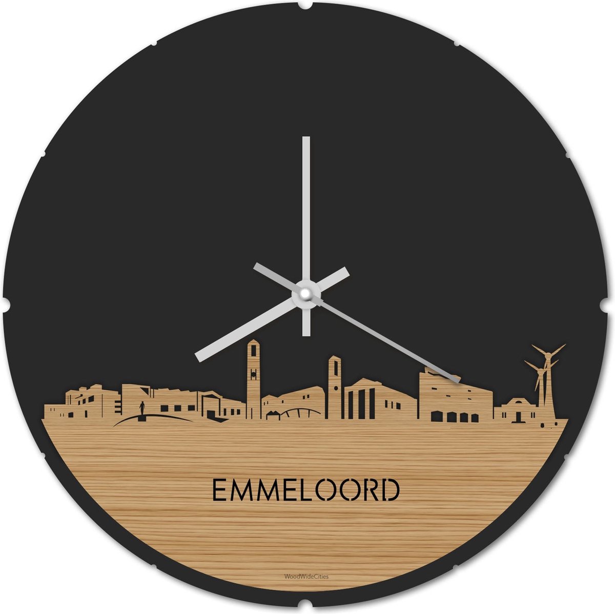 Skyline Klok Rond Emmeloord Bamboe hout - Ø 44 cm - Stil uurwerk - Wanddecoratie - Meer steden beschikbaar - Woonkamer idee - Woondecoratie - City Art - Steden kunst - Cadeau voor hem - Cadeau voor haar - Jubileum - Trouwerij - Housewarming -