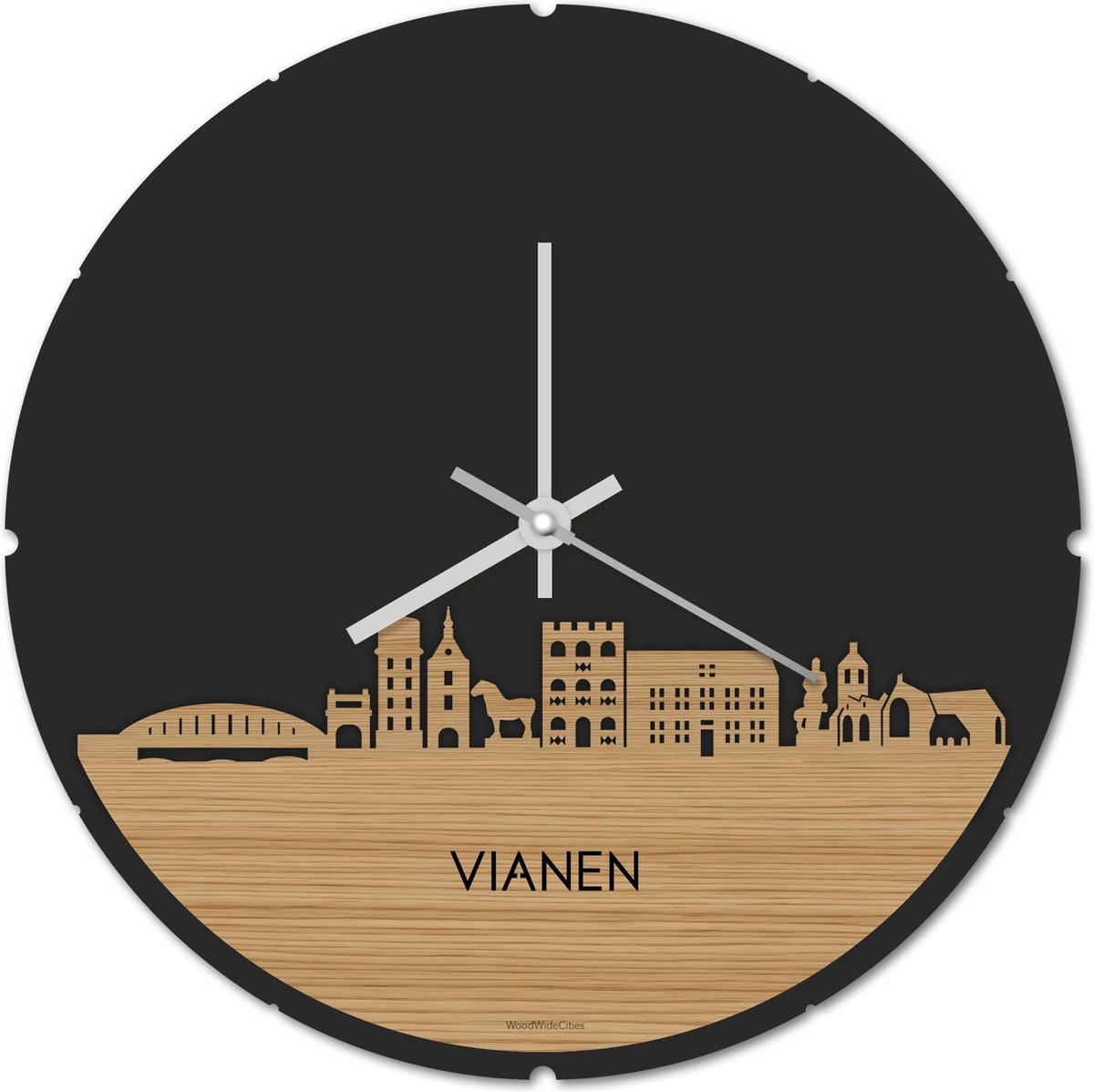 Skyline Klok Rond Vianen Bamboe hout - Ø 44 cm - Stil uurwerk - Wanddecoratie - Meer steden beschikbaar - Woonkamer idee - Woondecoratie - City Art - Steden kunst - Cadeau voor hem - Cadeau voor haar - Jubileum - Trouwerij - Housewarming -