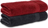 Komfortec 2x Handdoek 50x100 - 100% Katoen – Handdoekenset - Zacht - Zwart&Rood