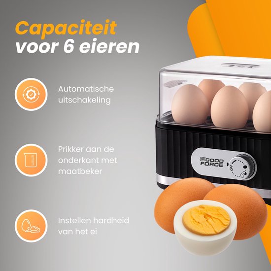 GoodForce - Elektrische eierkoker - voor 6 eieren - met timer en alarm |  bol.com