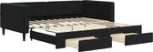 vidaXL - Slaapbank - met - onderschuifbed - en - lades - 100x200 - cm - fluweel - zwart