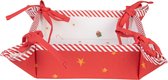 HAES DECO - Broodmand - formaat 35x35x8 cm - kleuren Wit / Rood / Groen / Bruin - van 100% Katoen - Collectie: Happy Little Christmas