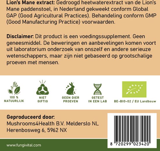 Lion's Mane | 100% Natuurlijk & Vegan | 60 capsules | Fungivital