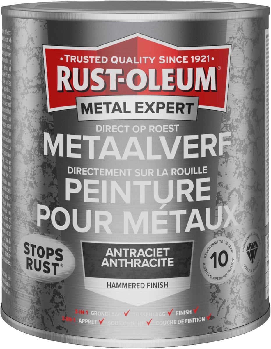 Rust-Oleum Metal Expert Direct Op Roest Hamerslag Verf Antraciet 750ml | bol