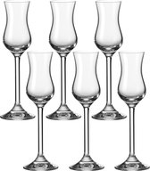 Leonardo Daily Grappa, 063319, borrelglas met steel, vaatwasmachinebestendige digestief-glazen, set van 6, 10 cl,