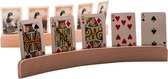 Houten Speelkaarthouder (Set van 4) 4 x 35 cm Premium Houten Houder [Elegant, gebogen ontwerp, natuurlijk hout, vrijstaand], speelkaarten zonder handen voor kinderen, volwassenen, senioren