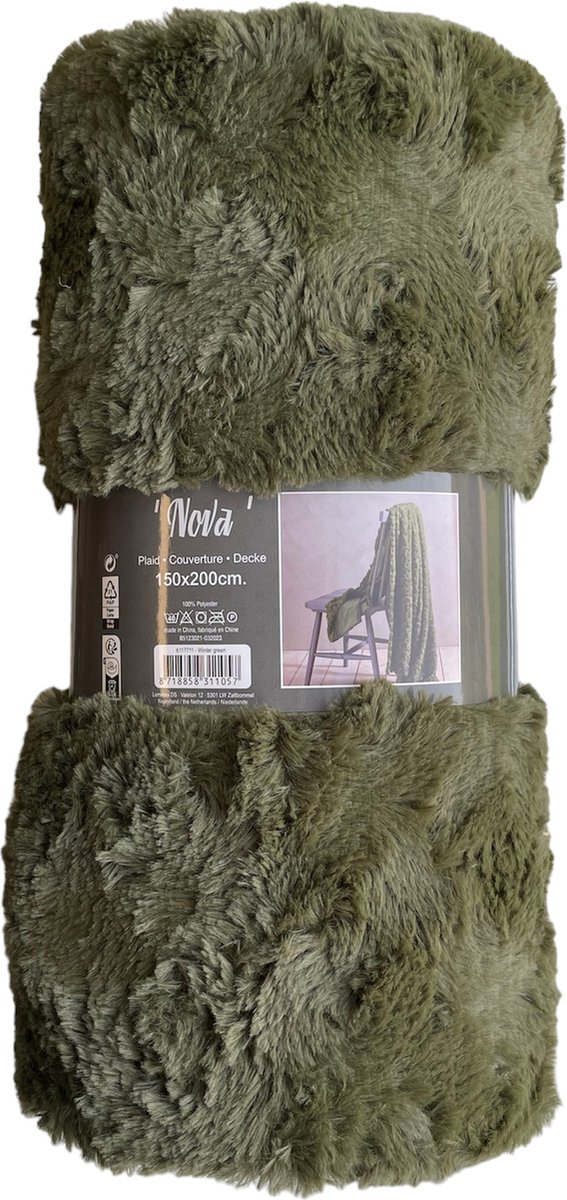 Unique Living Nova plaid - Deken - 150x200cm - Winter green - Groen - Superzacht