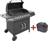 Bol.com The Living Store Gasbarbecue - Zwart - 133 x 58 x 108 cm - Met 6 kookzones - Inclusief afdekhoes aanbieding