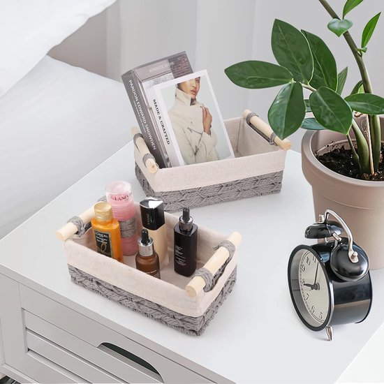 Kongming Opbergdoos met deksel en voering, 3 stuks, opbergmand van papiertouw, boho-decoratie, mand, gevlochten, badkamerorganizer, dozen, opslag voor