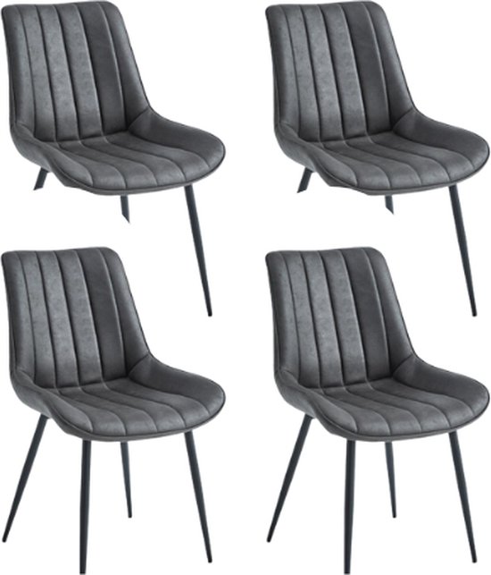 Colenis® - Verta Eetkamerstoel - Set Van 4 - Antraciet - Microfiber Stof - Industrieel