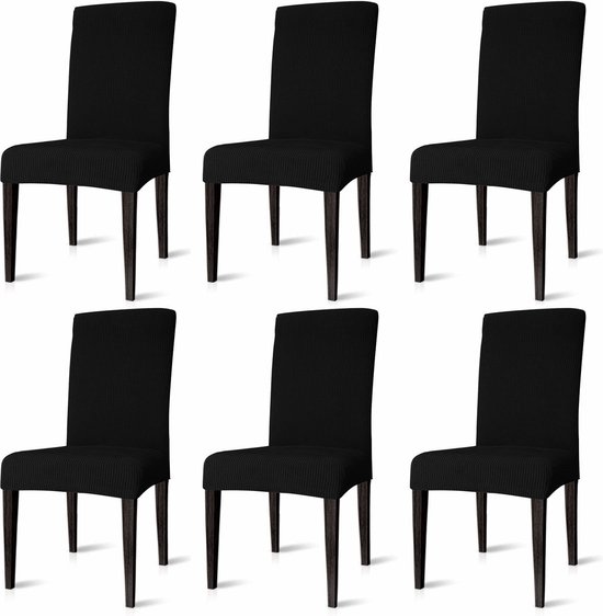 Stoelhoes set van 6 hoes voor stoelen stretch - Stoelhoezen - Eetkamerstoel Hoes -Zwart - Bescherm stijlvol je stoelen