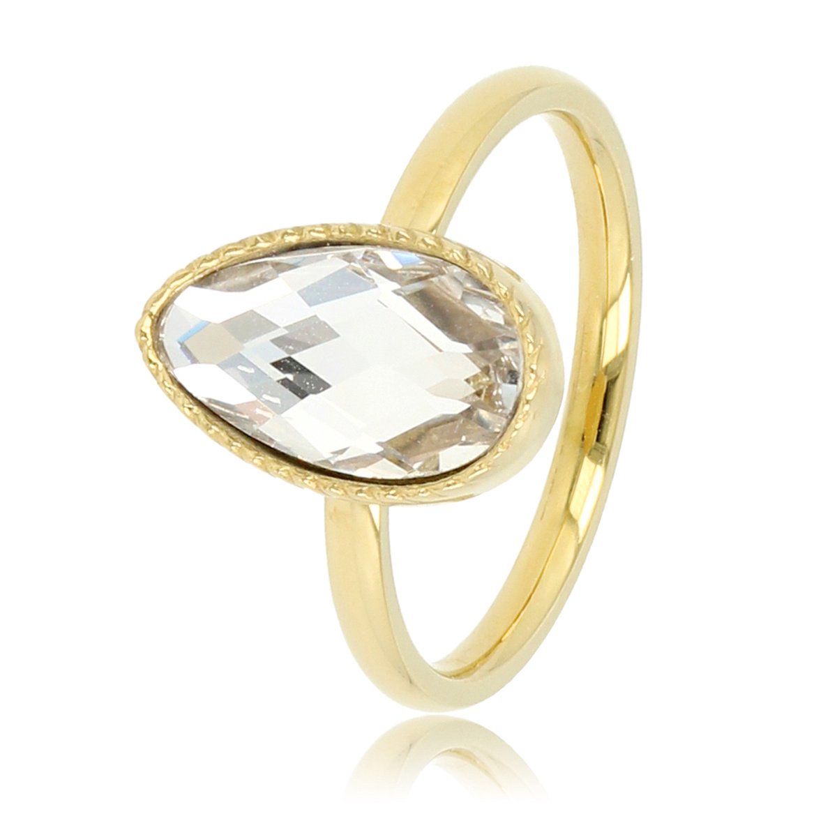 My Bendel - Gouden ring met getwist randje en een Crystal Glassteen - Gouden ring met getwist randje en een Crystal glassteen - Met luxe cadeauverpakking