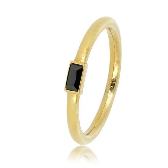 My Bendel - Ring goud met een kleine zwarte glassteen - Ring goud met een kleine zwarte glassteen - Met luxe cadeauverpakking